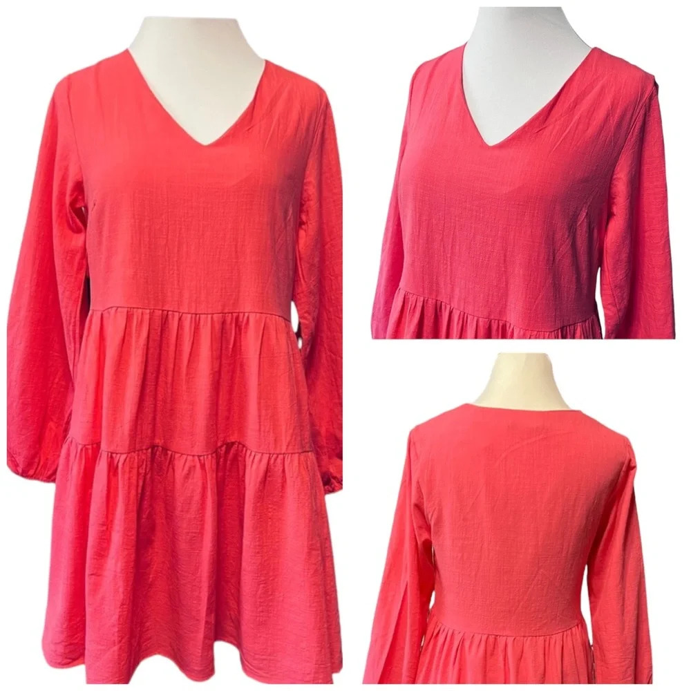 FANCYINN Shift Dress w/ Pockets, Bell Sleeve Swing Tunic Mini Dress